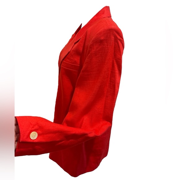80s TALBOTS LINEN RED ONE BUTTON BOXY OVERSIZED 2 SLIT POCKETS BLAZER SZ 10 - Picture 3 of 4